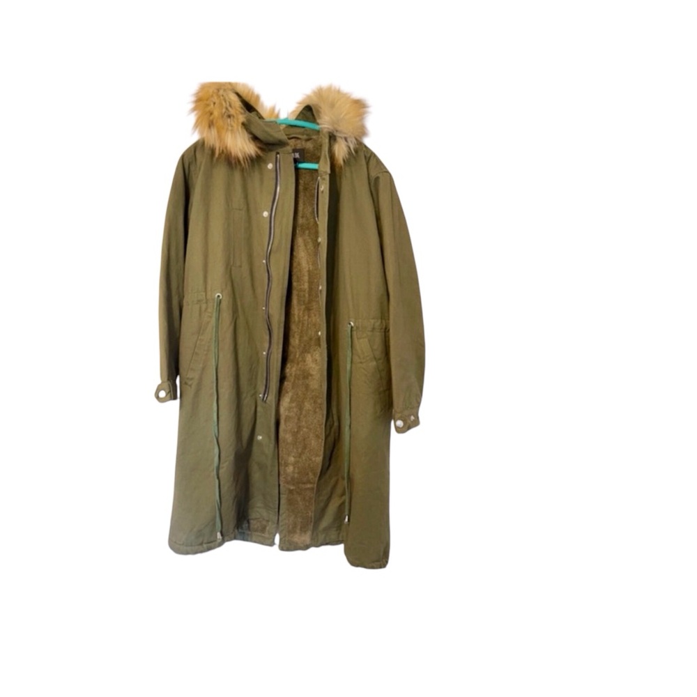 ASOS Green Parka Jacket Detachable Fur Hood